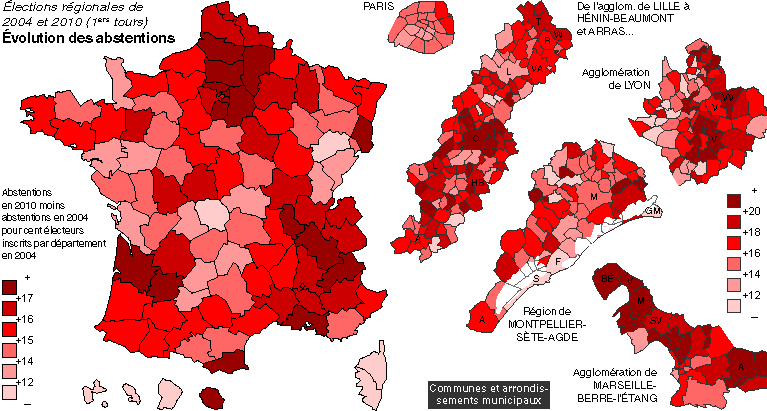 évolution des abstentions entre 2004 et 2010