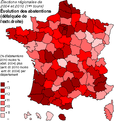 évolution relative des abstentions entre 2004 et 2010