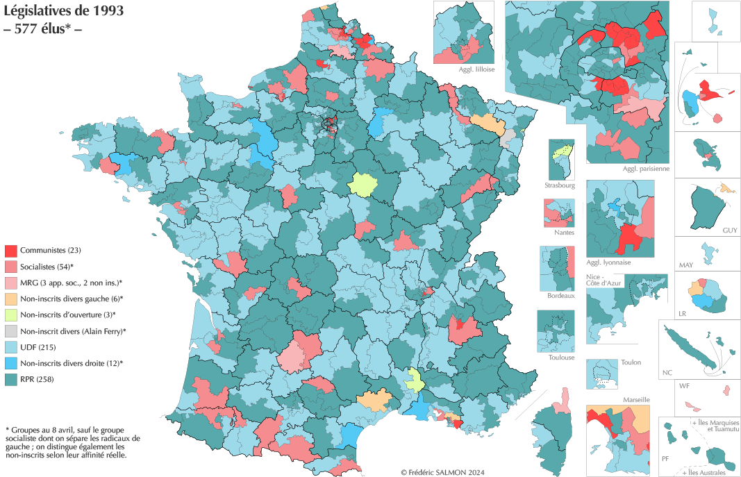1993, carte des élus